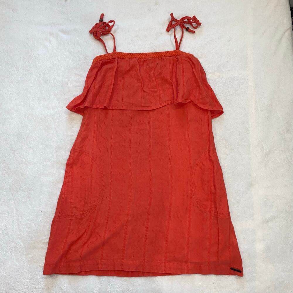 Roxy 100% Cotton Dress, Pockets, Size Small, Tie Up Straps - Picture 2 of 15